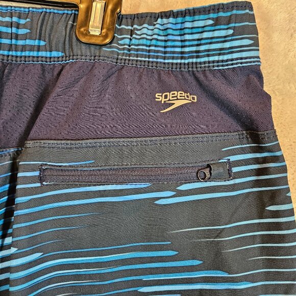 Speedo Mens XL Swim Shorts Blue & Navy Striped Quick-Dry Polyester Blend - Picture 9 of 13